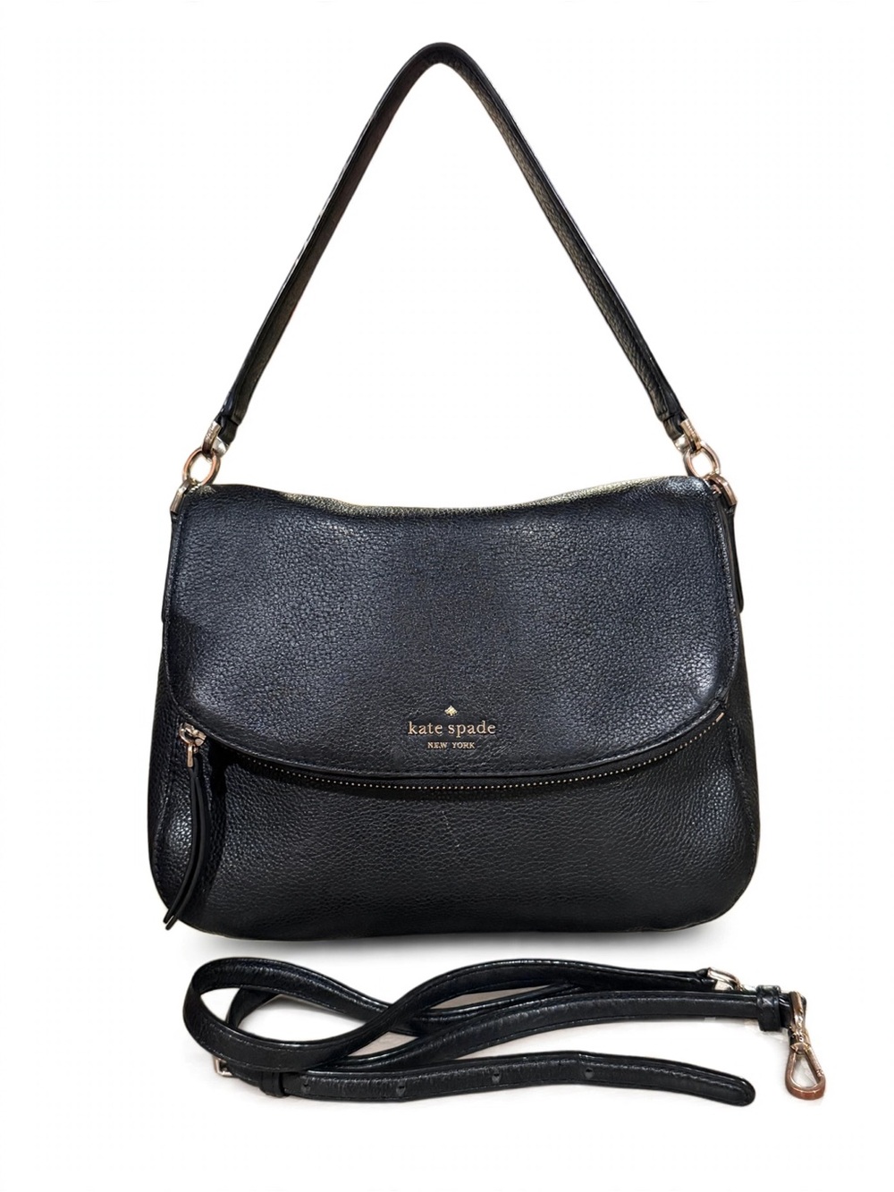 Kate Spade Jackson Medium Flap Shoulder Bag WKRU6249 Black Pebbled Leather